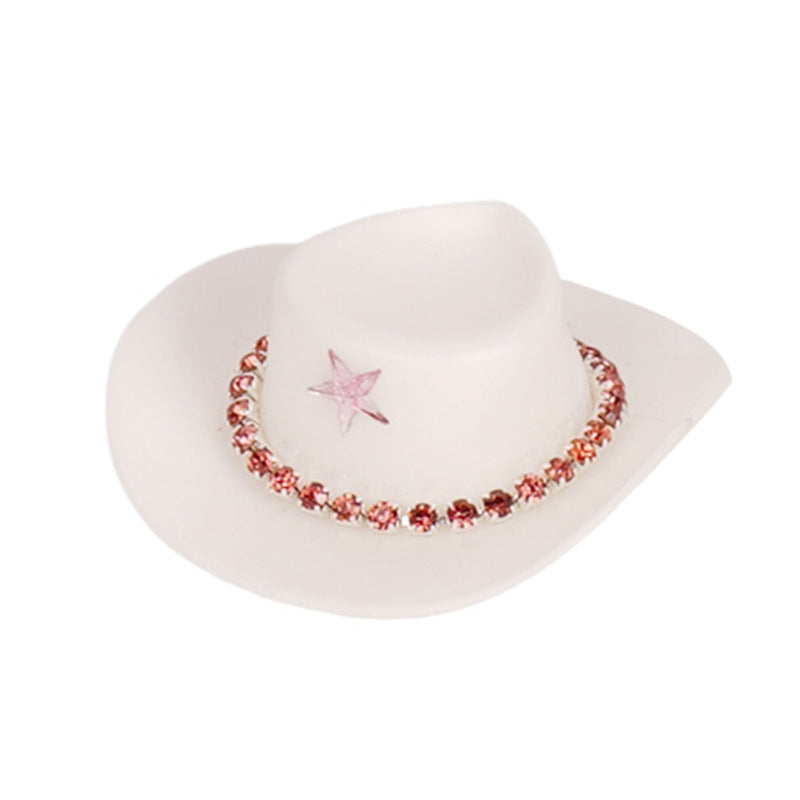Wholesale Pink cowboy hat with diamond chain hairpin toy doll accessories hat plastic hat
